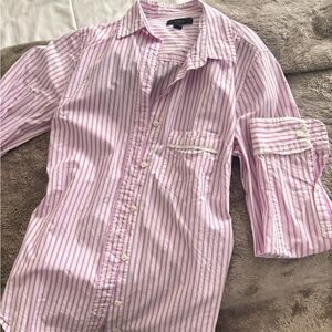 J Crew Lavender Lilac Purple Striped Blouse Women's Fitted Classic